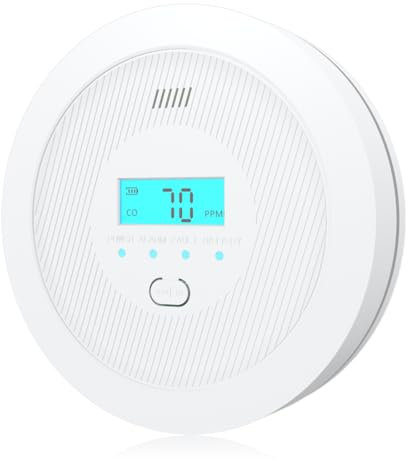 Détecteur de monoxyde de Carbone, détecteur de CO avec durée de Vie du capteur de 10 Ans, Moniteur avec Bouton de Test et écran LCD, Alarme de CO alimentée par Batterie pour la Maison