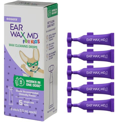 eosera® Ohrenschmalz MD® für Kinder, Wachs-Reinigungstropfen, Einweg-Fläschchen, schnell wirkend, zerbricht und löst Wachs in nur einer Behandlung, klinisch bewährt, sanft und sicher, 5 Stück