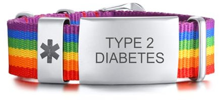 FLHEART TYPE 2 DIABETES Gravierte medizinische Alarm Armband für Herren Damen | wasserdicht Sport Nylon Armband mit Edelstahl Notfall medizinische ID Tag Armbänder einstellbar 7.1-8.1