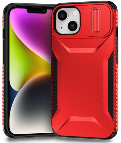 Yerebel Custodia per iPhone 13, cover per iPhone 14 6.1 con copriobiettivo scorrevole, Resistente agli urti militare antiscivolo robusto di alta qualità cover per iPhone 13 Rosso
