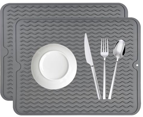 2PCS Tapis D'égouttage de Vaisselle, 40×30 cm Tapis Vaisselle Egouttoir Absorbant avec Design à Rainures, Egouttoir Vaisselle, Tapis De Séchage, Dessous De Plat Résistant à La Chaleur