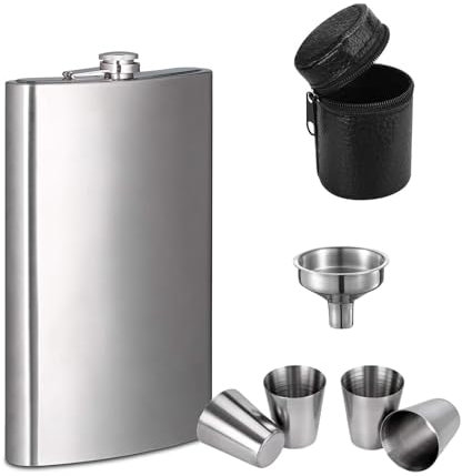 Deankeji 4 Stücke 30 ml Weingläser Flachmann mit Becher, 12 Unzen Edelstahl Flask, Flachmänner mit Trichter und Leder -Weinglasständer zum Wandern, Reisen und Campen