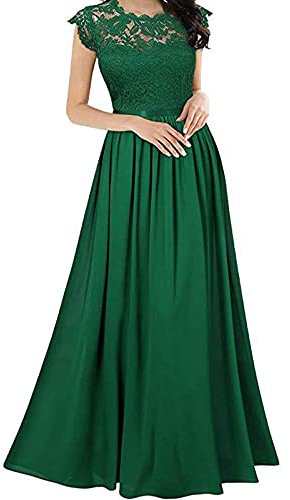 Abendkleider Elegant Für Hochzeit Kleider Festliches Partykleid Abendkleid Damen Lang Lochstickerei Kleid A-Linien Plissee Maxi Cocktailkleid Damen Hohe Taille Ballkleid Frauen Lange Luftig