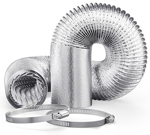 Adair 4inch x 10ft (3M) Air Ducting Tumble Dryer Vent Hose 100mm Silver, Wide Long Flexible Aluminium Air Hose, Includes Hose Clamps, Suitable for Air Conditioner, Bathroom Extractor Fan (3 Metre)