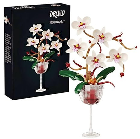 Weinglas Orchidee Bausteine Bausatz, 512Teile Rotwein Becher künstliche Blume Pflanze Spielzeug Baukasten, botanische Sammlung Modells, großes Geschenk für Geburtstag und Jahrestag für Sie und Ihn