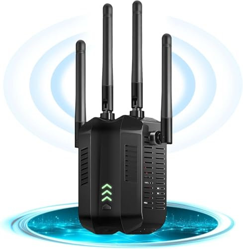 DOBWGXZ WiFi Extender Booster, Internet Booster with Ethernet Port, 4 High-Gain Antennas WiFi Booster Range Extender, Home Wireless Signal Booster, Works with Any WiFi Router