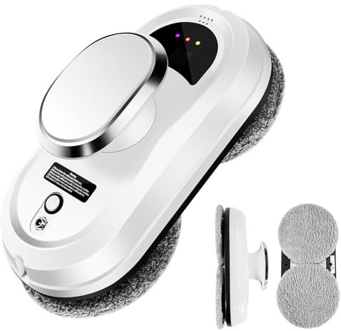 Robot Nettoyeur Vitre, 5600Pa Robot Laveur de Vitre Automatique avec Télécommande, Système de Sécurité, Navigation Intelligente, Robot Laveur Vitre pour Fenêtres Intérieures et Extérieures (Blanc (B))