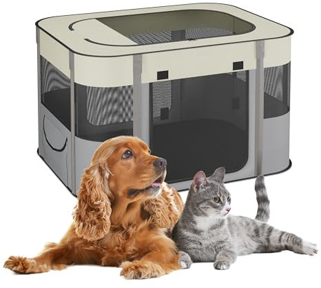 Relaxdays Welpenauslauf faltbar, HBT: 43x71x55 cm, Indoor & Outdoor, tragbarer Hundelaufstall, Oxford-Stoff, Mehrfarbig