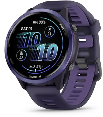 Garmin® Forerunner® 570, 47 mm, fortschrittliche GPS-Lauf- und Triathlon-Smartwatch, AMOLED-Display, Trainings- und Erholungsfunktionen, Indigo-Aluminium mit durchscheinendem Imperial Purple/Indigo