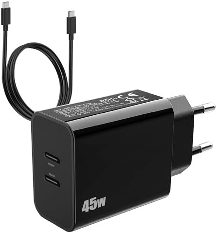 Doble 45W Cargador USB C y Cable para Samsung Galaxy S25 Ultra/S24 Ultra/S25 Plus/S23 FE/S22 S21 S20 A56 5G/A26 A36 A55 A54 A25/A16 A05S/A23/A33 Z Fold 5 6 iPhone 16 Enchufe Móvil Cabezal Carga Rápida