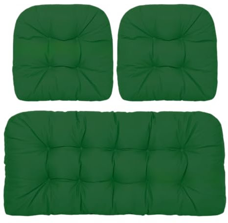 Waterproof 3-Piece Garden Chair Cushions Set - Outdoor Seat & Backrest Pads for Rattan Furniture, Patio Swing & Bench - Weather Resistant Replacement Cushions for Patio Garden Furniture (Forest Green)