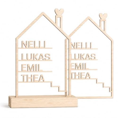 PartyMagix Deko Haus zum Einzug Einweihungsgeschenk Birke personalisiert, bis zu 5 Namen 20 cm & 30 cm - feine Lasergravur, Einzugsgeschenk Haus Wohnung Geschenkidee Dekoration für zu Hause