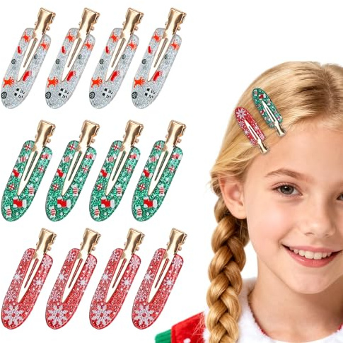 Kiiwah 10 Pièces Pinces à Cheveux sans Pli Noel, Barrette Xmas Accessoires pour Femmes Filles Enfant Noel Fête Coiffure Maquillage