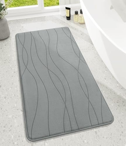 chakme Badezimmerteppich, 60x120cm Grau Badematte rutschfest | Memoryschaum Duschvorleger, Waschbar Badvorleger, Groß Wasserabsorbierend Badteppich