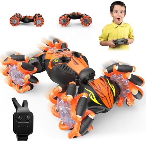 Bubbacare Ferngesteuertes Auto Mit Handsteuerung, Auto Mit Handsteuerung mit Spray-Lichtmusik, 360° Drehbare Auto Apielzeug, 4WD Ferngesteuertes Auto ab 6 Jahre alte Kinder Jungen