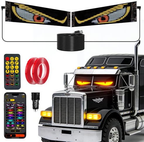 Lumière yeux du diable pour camion, 59,4 x 11,9 cm, yeux du diable LED pour camions et voitures, panneau LED flexible, écran souple, lampe oculaire numérique colorée dynamique avec contrôle par