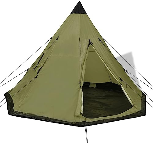 4-Personen Tipi Campingzelt, Armeegrün, 365x365x250 cm, mit Insektenschutz, Wasserdicht, für Outdoor, Wandern, Festivals, Garten, leichtes Zelt