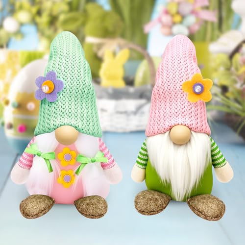 Kuvarix 2 Stück Frühling Wichtel Figuren, Frühlingsdeko Osterwichtel Deko, Ostern Plüsch Zwerg Frühlingswichtel Blume Wichtel Figuren Puppe für Innen, Osterdeko Tischdeko
