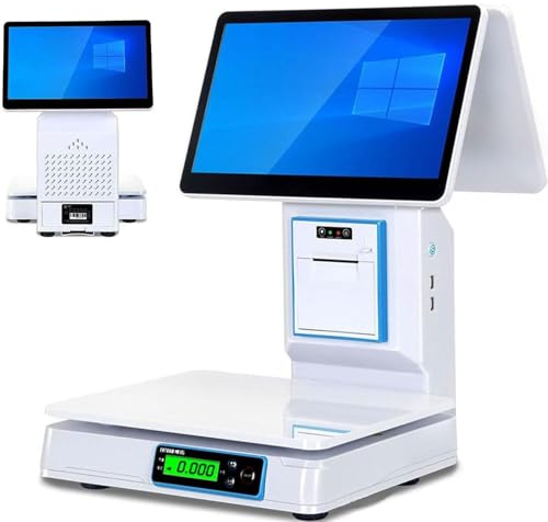 PixCy KI-gestütztes Kassensystem mit Waage für Einzelhandelsgeschäfte, Supermarkt-Kassenterminal mit 15,6-Zoll-Touchscreen (kapazitiv), Barcode-Scanner, 8 GB RAM, 256 GB SSD, 58-mm-Drucker Double