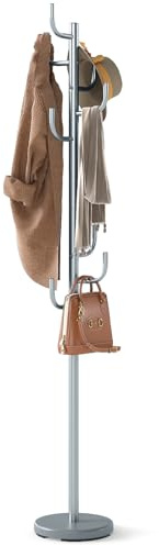 COSTWAY Appendiabiti da Terra 175 cm con Base Ponderata e Metallo Robusto | Attaccapanni da Terra con 8 Ganci e 2 Opzioni di Altezza per Ingresso Ufficio Camera da Letto