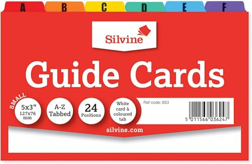 Silvine 5x3 Guide Cards in Plain White, Tabbed A-Z. Ref 853 (126 x 76mm)
