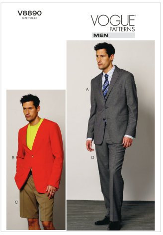 VOGUE PATTERNS V8890 Size MXX 40-42-44-46 Men's Jacket Shorts and Pants,Tan