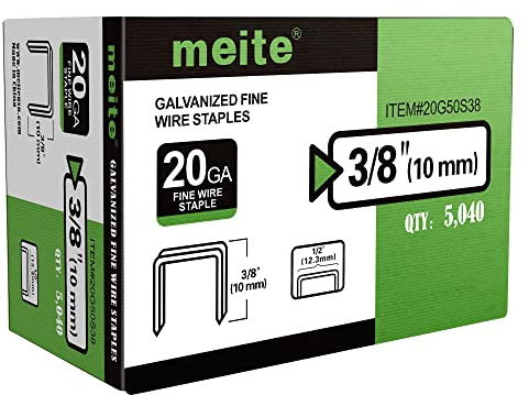 meite Type 50 Upholstery Staples for Staple Gun 10 mm Length Galvanised Staples for Carpet, Work Box, Cable, Shed, Fence(5,000 Pieces)