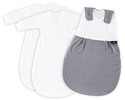 Träumeland S0100153 Babyschlafsack LIEBMICH 3 teilig Set Pünktchen grau, Größe 56/62, mehrfarbig