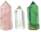 Lot de 3 baguettes en cristal de guérison de 3 pierres, quartz rose, quartz transparent, fluorite, barres de prisme pointues et à facettes pour Reiki, chakra, méditation, thérapie et décoration