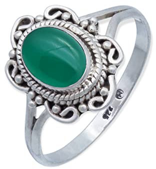 mantraroma Silber Ring Damen 925 grünen Onyx Edelstein grün ausgefallen verspielt