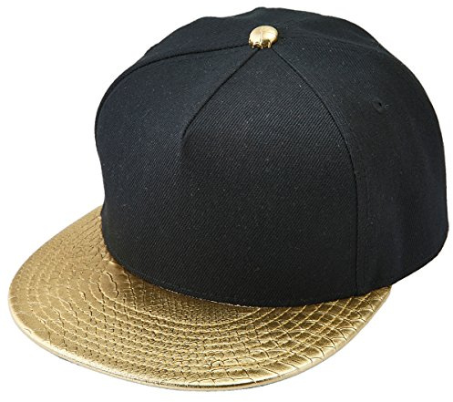 KYEYGWO PU Leather Gold Baseball Cap for Men Women, Adjustable Flat Snapback Unisex Hip Hop Rock Punk Hats