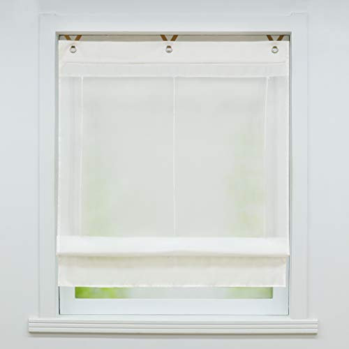 Joyswahl Voile Ösenrollo Transparenter Raffrollo mit Farbiger Blende »Irene« Schals Fenster Gardine mit Hakenaufhängung, ohne Bohren BxH 120x155cm Weiß 1 Stück