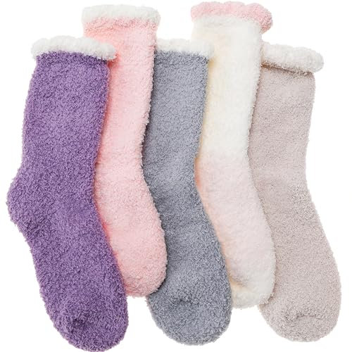 EBMORE Womens Fluffy Fuzzy Socks Slipper Soft Cabin Fleece Cosy Stocking Fillers Plush Winter Bed Gift Socks for Ladies(Multicolor B)