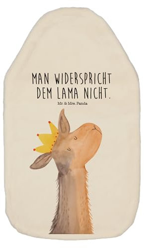 Mr. & Mrs. Panda Wärmflasche Lamakopf König - Geschenk, Vorgesetzter, Wärmflasche mit Bezug, Lamas, Alpaka, Kleine Wärmflasche, Bettflasche, Büro