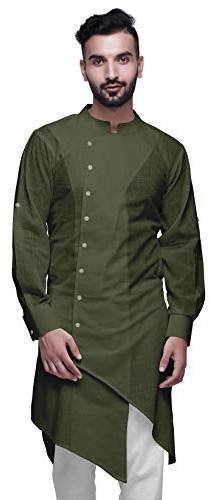 Atasi Asymmetrische geknöpfte Kurta für Herren Solide langärmlige Kurta für Herren