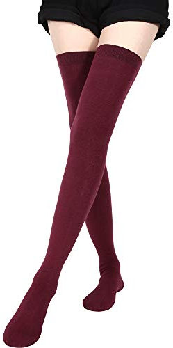 SATINIOR Calze Extra Lunghe Calze Alte in Cotone Calze Extra Lunghe per Stivali da Donna (Vino rosso, 1)
