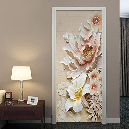 Türposter Vintage Blume Selbstklebend Wasserdicht Pvc Türtattoos Türposter Türaufkleber Wandtattoo Für Tür Wohnzimmer Schlafzimmer88*200Cm