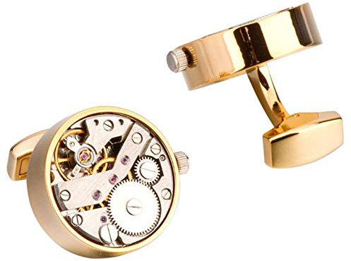 Asudaro Manschettenknöpfe Herren Cufflinks Paar Rund Hemd Manschettenknöpfe Steampunk Zahnräder Mechanisches Uhrwerk Uhrenmanschettenknöpfe für Geschenke zum Jubiläum Gold