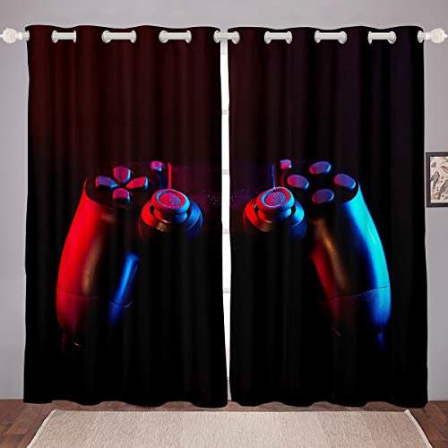 Gamepad Vorhänge Jungs Videospiel Gamepad Fenstervorhang 183x117cm Gamer Gaming Spiel Blickdichte Vorhänge für Teenager Spiel Controller Vorhänge Schwarz