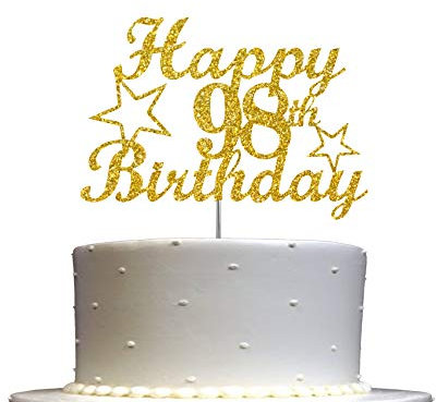 98 Birthday Cake Topper Gold Glitter, Party Decoration Ideas, Premium Quality, Sturdy Doubled Sided Glitter, Acrylic Stick. Made in USA (98th)