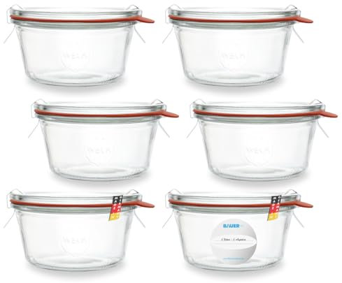 Flaschenbauer - 290 ml Einmachglas Sturz-Form Schale - verwendbar als Marmeladenglas, Vorratsglas, Konservenglas 6 Stück Inklusive Etikett - Made in Germany