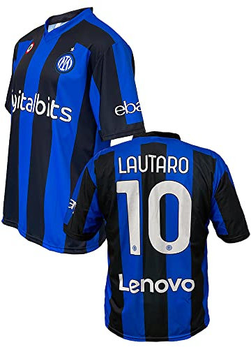 ZeroPlayer Maillot Inter Lautaro Martinez 10 Home 2021 2022 Réplique officielle (taille 2 4 6 8 10 12 ans Enfant Garçon/Fille) (Taille S M L XL XXL adulte) bleu, noir, or 100 % polyester