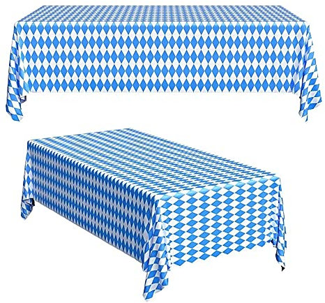 Hezhou 2 Stück Oktoberfest Tischtuch Bayrisch Blau Tischdecken Dekoration Party Bayrisch Tischdeko Bayern Tischtuch Blau Weiß Bayernraute Partytischdecke für Bierzelten Bier 220 cm * 130 cm