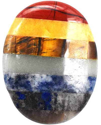 Guador Sieben Chakren Sorgenstein, Quarz Chakra Heilstein Angststein Poliert Trommel Chakra Edelstein Heilbalance Reiki Dekoration für Stress Reilef Meditation Kristalltherapie (Oval)