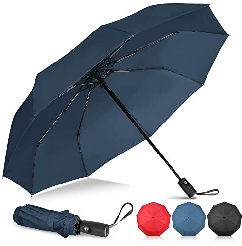 NINEMAX Paraguas Pequeño Antiviento Sombrilla Plegable Ligero de Viaje Paraguas Automatico de Bolso para Hombre y Mujer(Azul Marino)