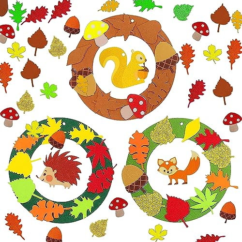 Herbst Kränze Bastelset, 3 Stück Basteln Kinder Set, Filz Set für Deko, Aktivitäten in Schule, Dekorieren in der Herbstzeit
