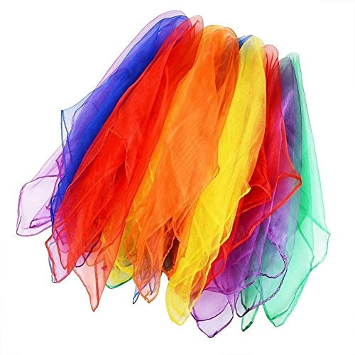 CAOMEI Bunte Tücher,60 * 60cm 6 Farben Tanz Tücher,12er Pack Bunt Jongliertücher Square Seidentücher Tanz Jonglier Tücher Schals Für Kinder Mädchen Mädchen Zeigen Belly Dance