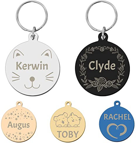 CAMAL Hundemarke mit Gravur, Hundemarke Personalisiert aus Edelstahl für Kleine Große Hunde und Katzen, Plakette mit Gravur, Rund, Knochen, Herz, Pfoten, Viele Optionale Formen