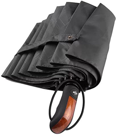 SERUMY Mini Mubrella plegable paraguas automático lluvia mujeres paraguas mango madera hombres viento compacto viaje paraguas masculino Auto abrir/cerrar sombrillas negro con patrón