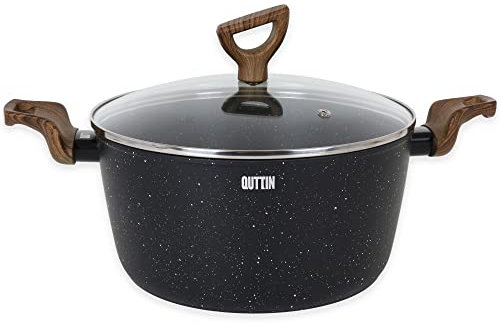 Quttin - Sartén Cacerola Antiadherente de inducción Ecologi con Mango. Para todo tipo de cocinas. Aluminio Forjado Doble Capa. Resistente Duradera. Cacerola Negra 28 cm